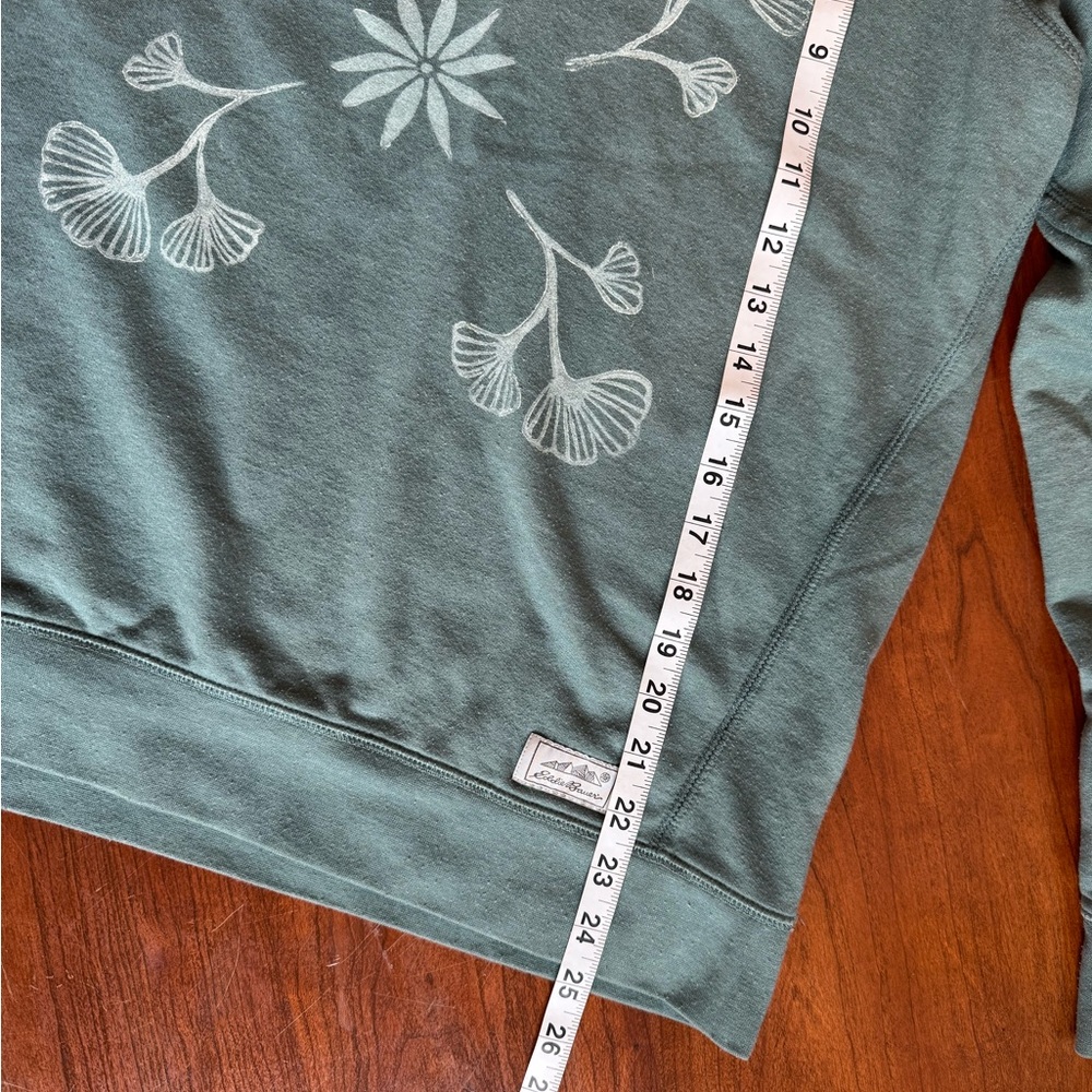 Eddie Bauer Light Teal Floral Gingko Leaf Printed Half-Zip Pullover Sweatshirt - Picture 6 of 9